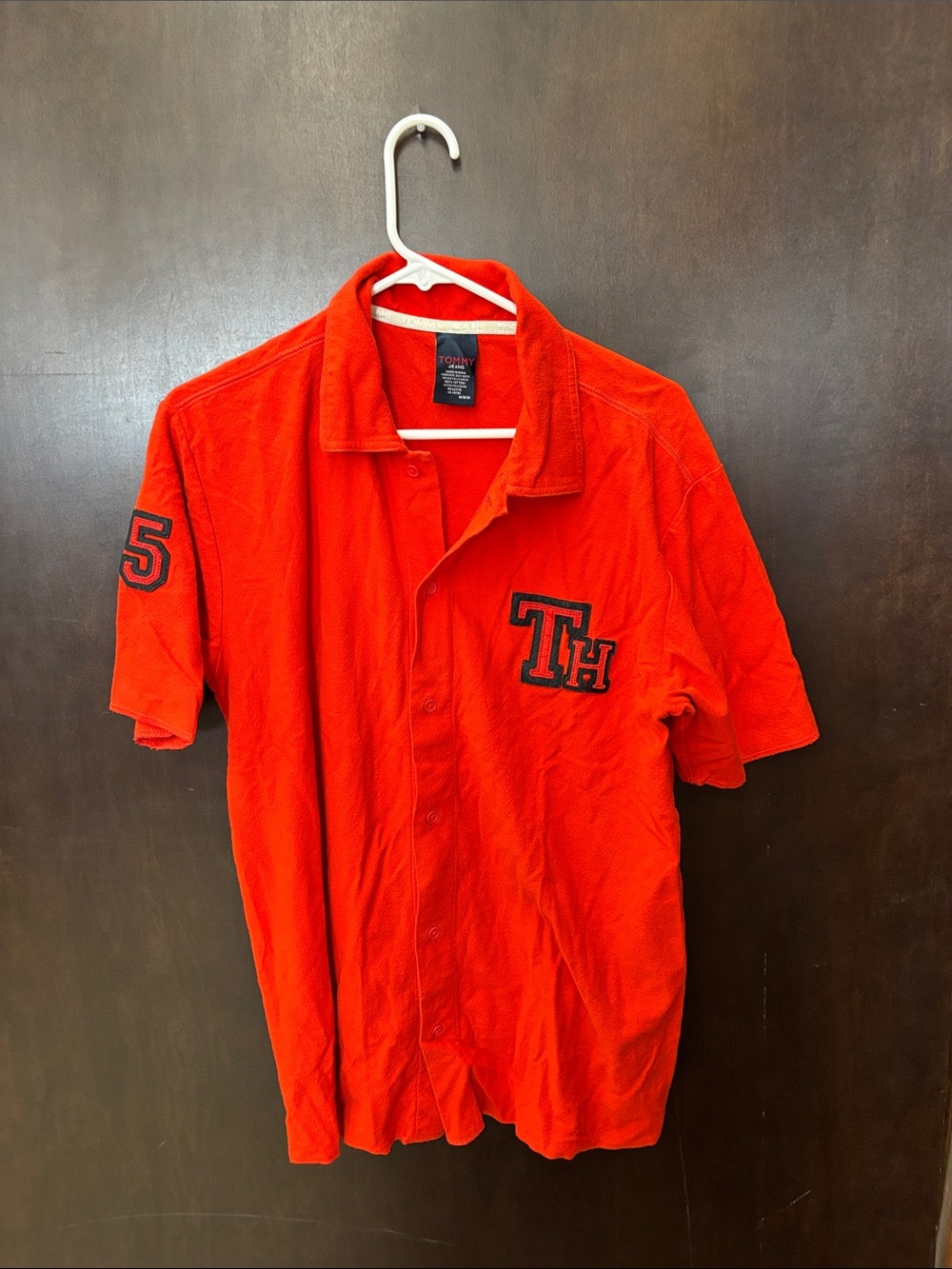 Tommy Hilfiger Red Short-Sleeve Button Down Shirt with TH Patch